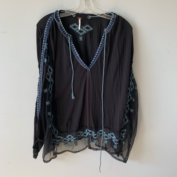 Free People | Eden Black Emboridered Boho Blouse - Picture 2 of 6